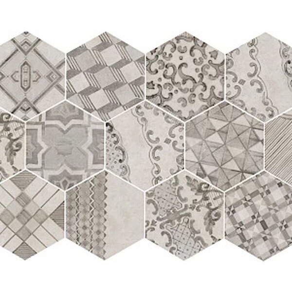 Nordic Tile Clays Cotton/Lava decoro Exagon 21x18,2cm