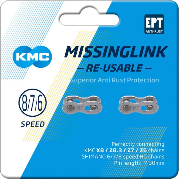 KMC Ketjulukko KMC MissingLink 7/8-v, EPT Silver, 1/2x3/32", tappi 7.3mm, 2kpl/pkt